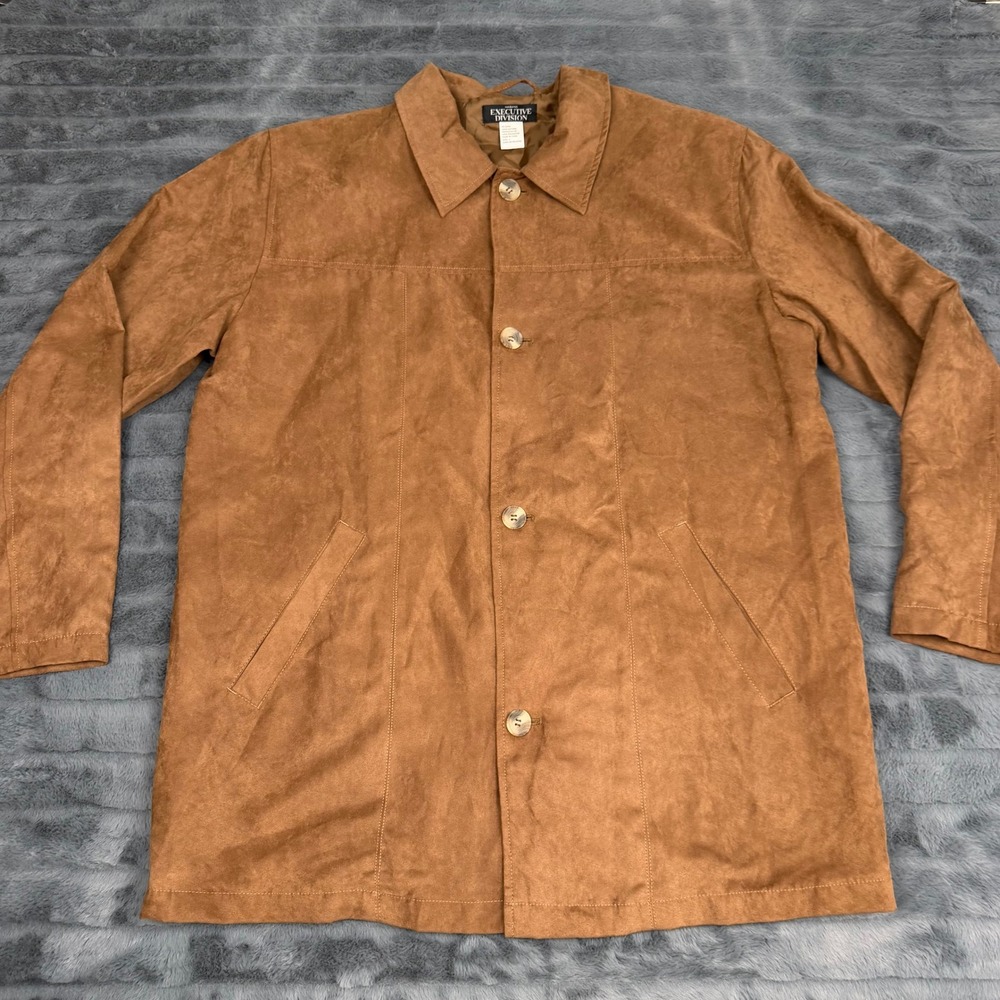 Haband Executive Division Mens Faux Suede Jacket Brown Size L 35F Coat